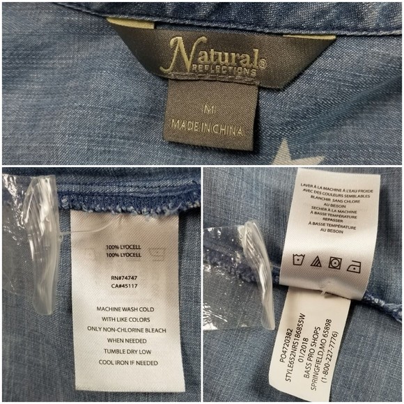Natural Reflections Button Up Chambray Shirt Womens Sz M Star Print Blue Lyocell - Picture 4 of 14